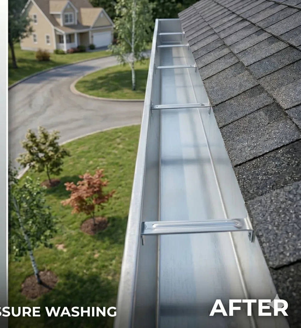 After gutter cleaning in Proctor, MN — bright clean gutters and fascia | Up North Pressure Washing