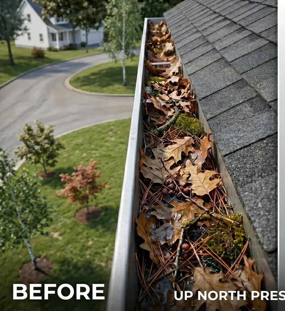 Before gutter cleaning in Proctor, MN — black streaks on gutters | Up North Pressure Washing