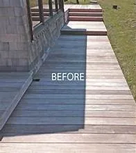 Before deck restoration in Proctor, MN — weathered grey wood deck with slippery algae | Up North Pressure Washing